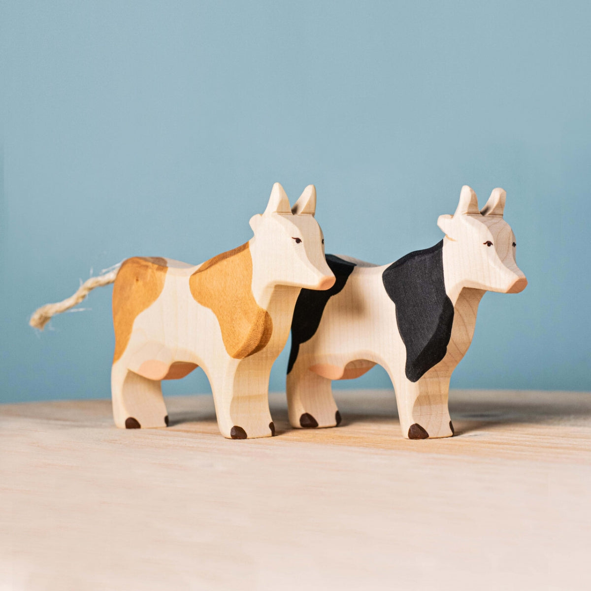 Wooden Farm Animal - Cow - White & Brown
