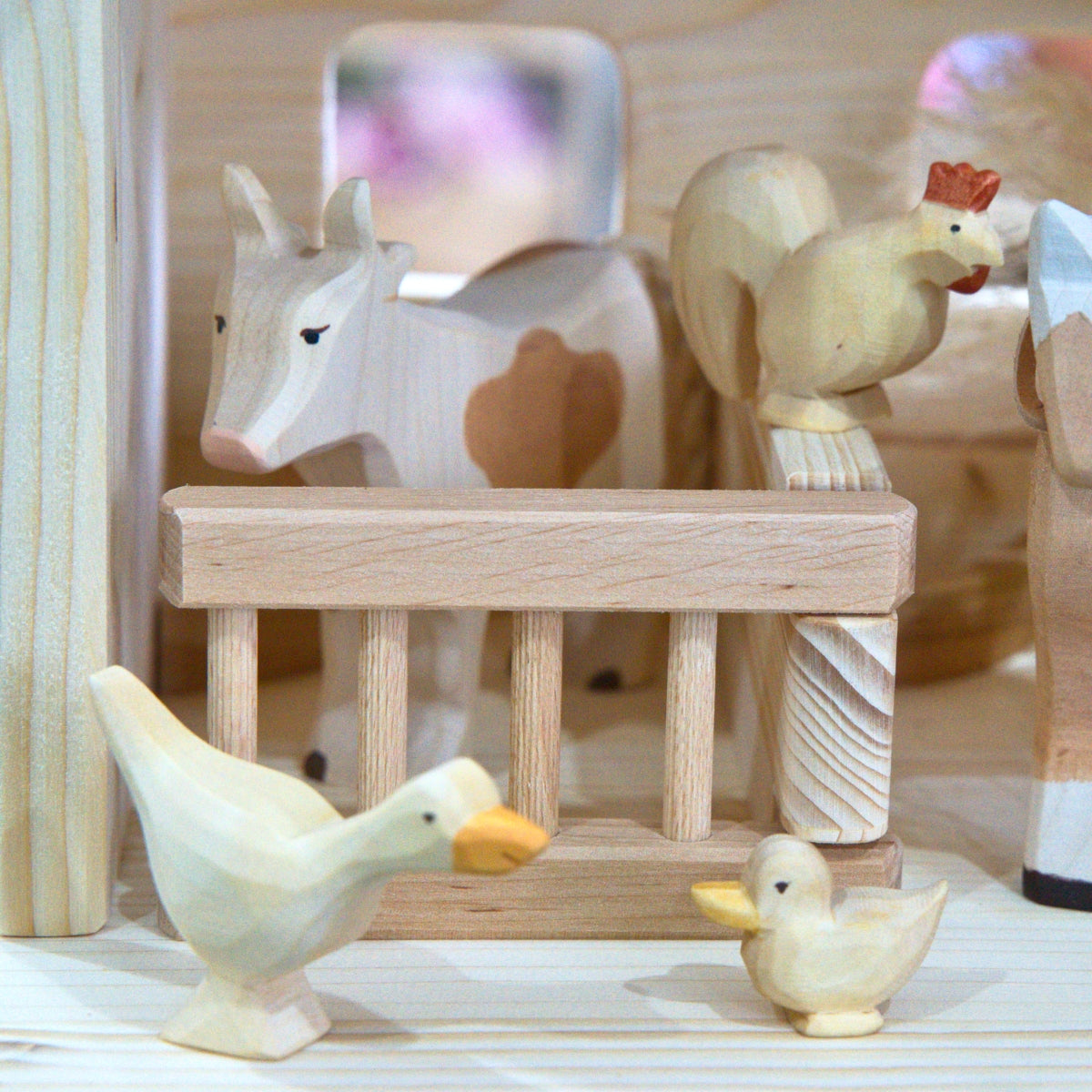 Wooden Farm Animal - Cow - White & Brown